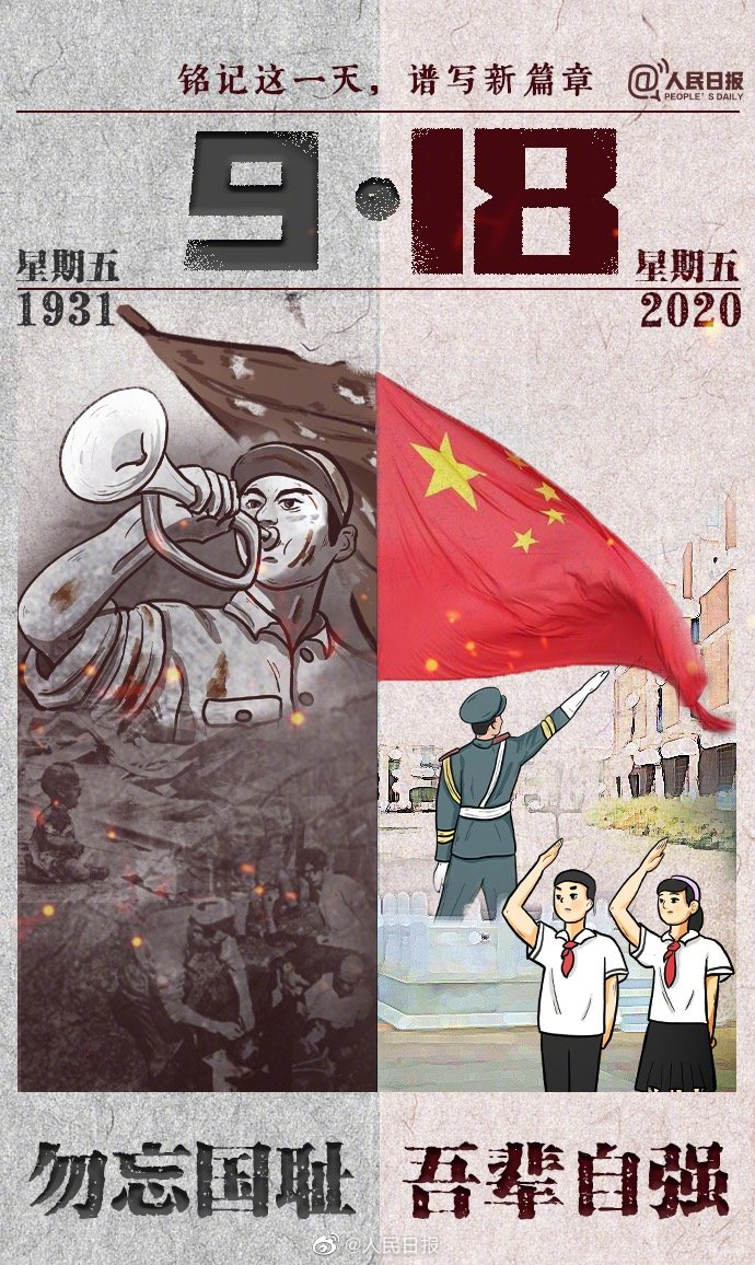 牢記九一八，以史為鑒，愛我中華!